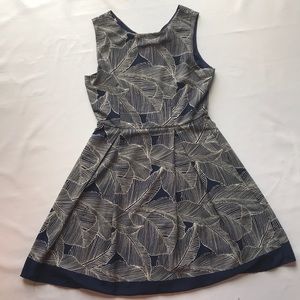 YELLOW STAR navy palm leaf print dress